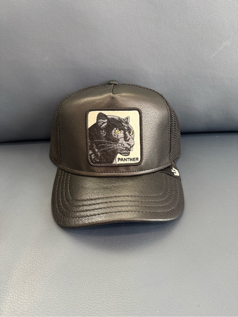 Goorin Bros. The Farm Dog Panther leather Black A-Frame Trucker Snapback Cap Hat